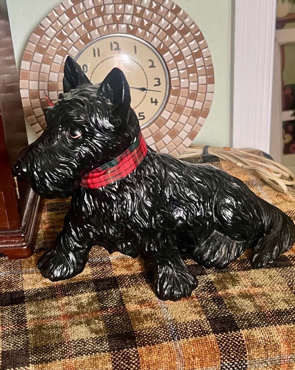 Vintage Scottie Dog  Black Scottish Terrier Plaid Ribbon